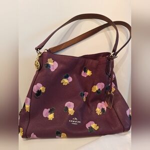 EUC Coach Plum Floral Edie Pebbled Leather Bag w/ Dust Bag (Gold Key Chain)